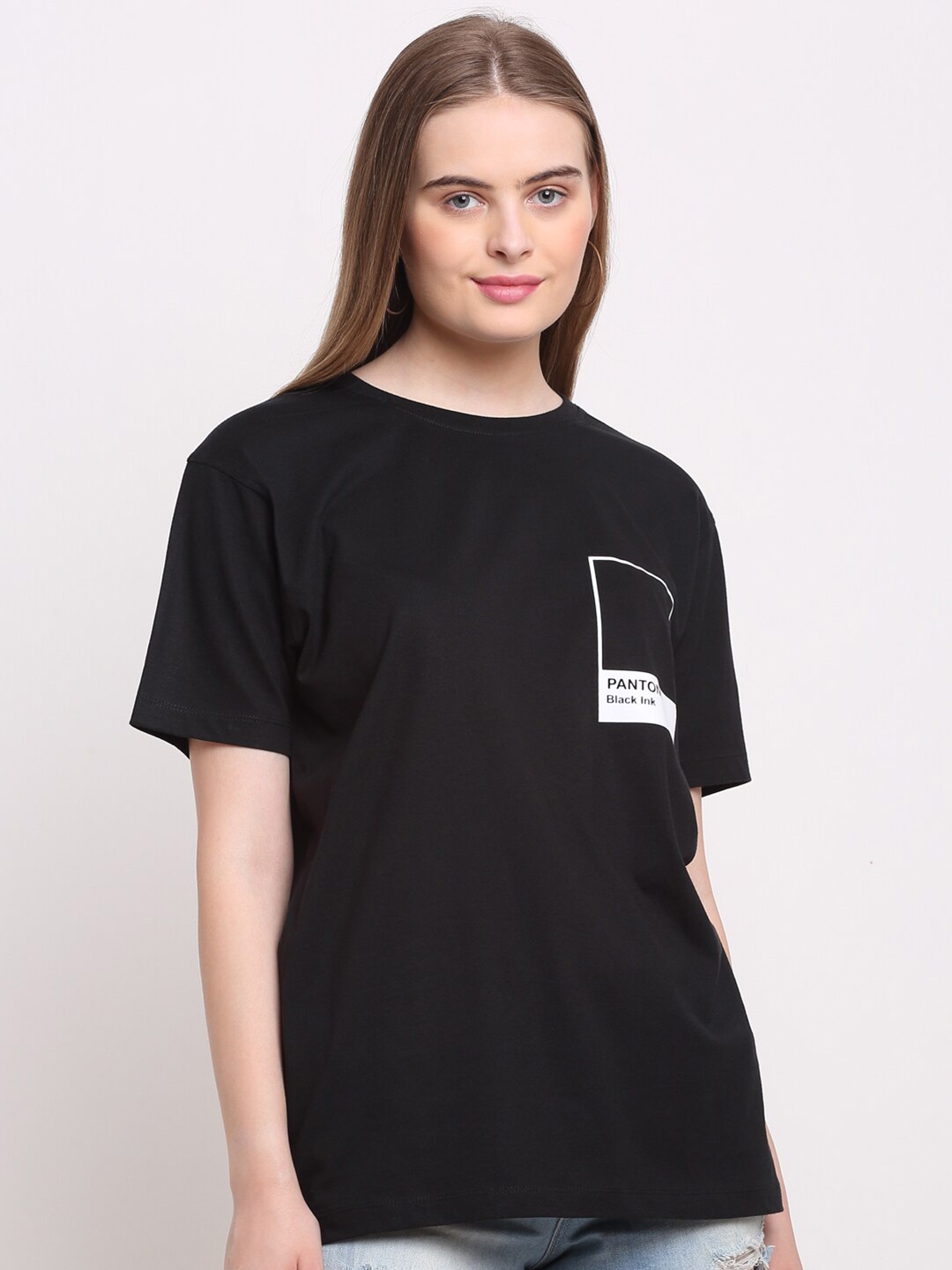 

Ennoble Women Black Typography Printed Cotton T-shirt