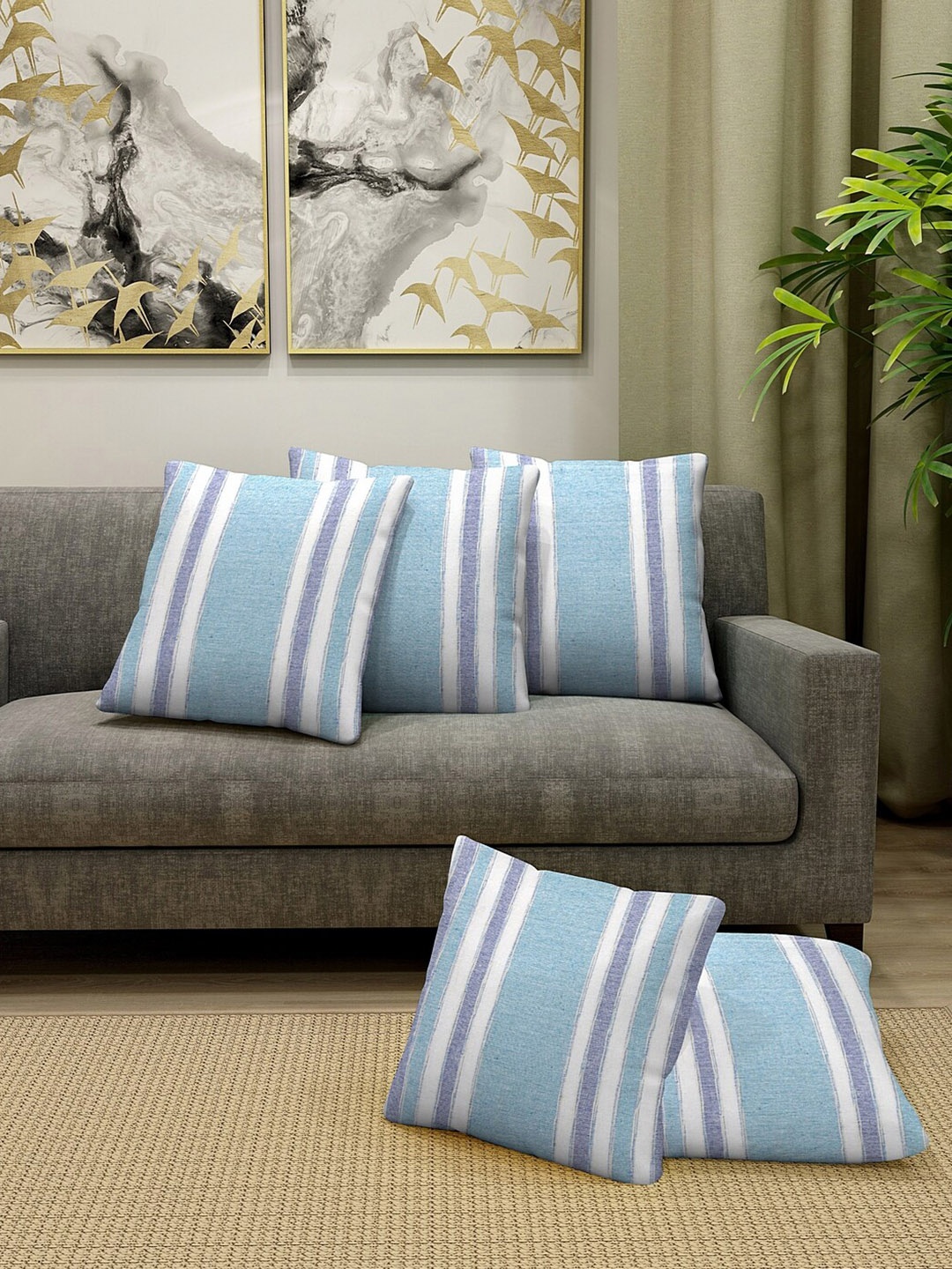 

KLOTTHE Blue & White Set of 5 Striped Square Cushion Covers