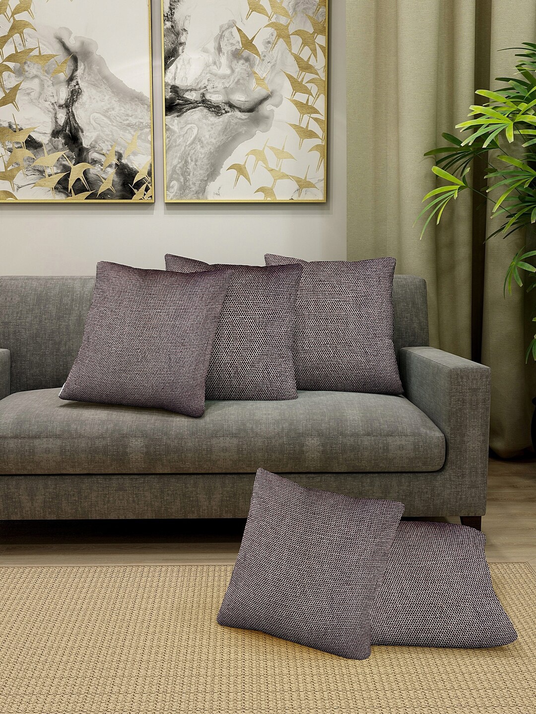 

KLOTTHE Brown Set of 5 Square Cushion Covers