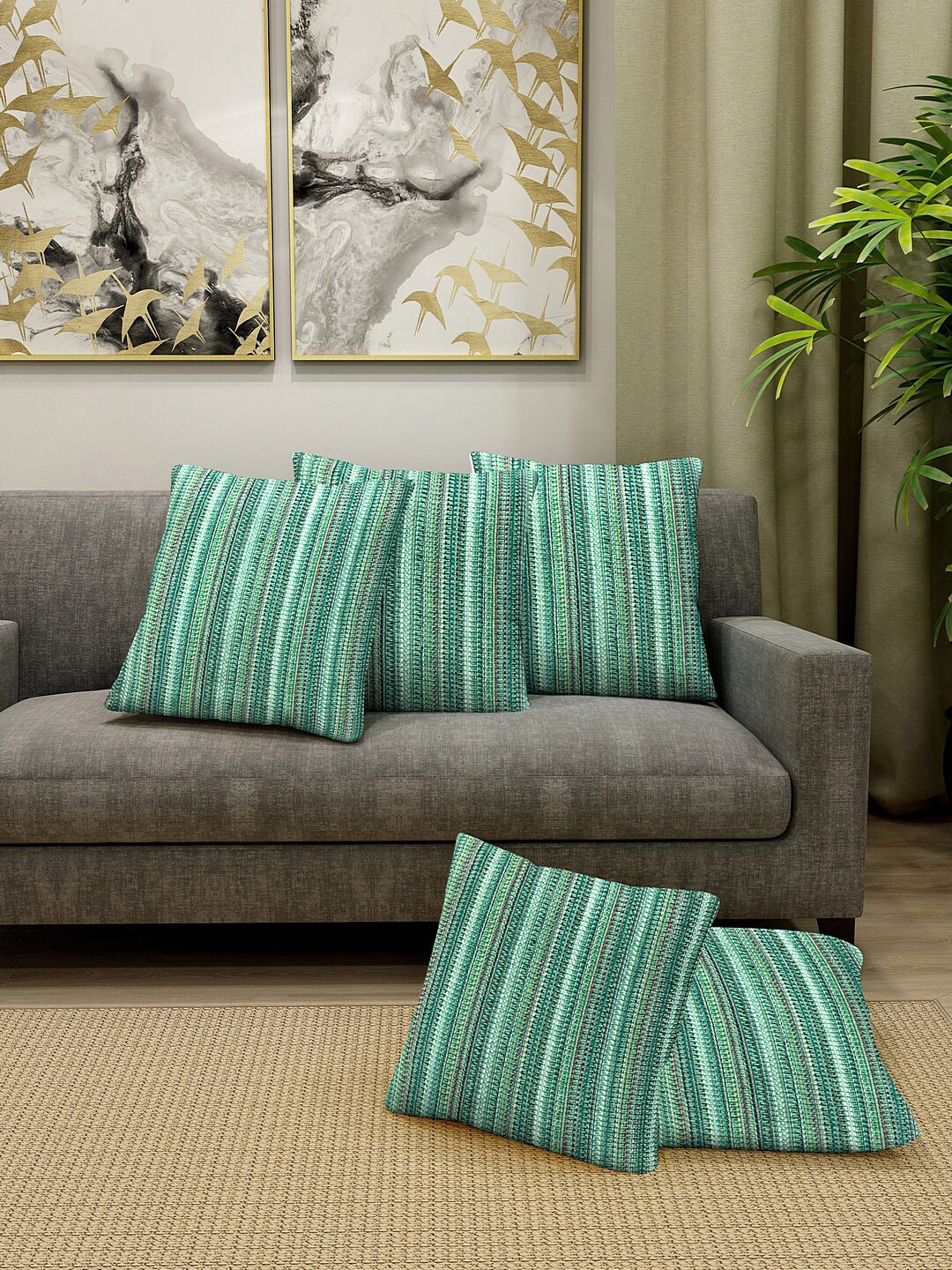 

KLOTTHE Green Set of 5 Square Cushion Covers