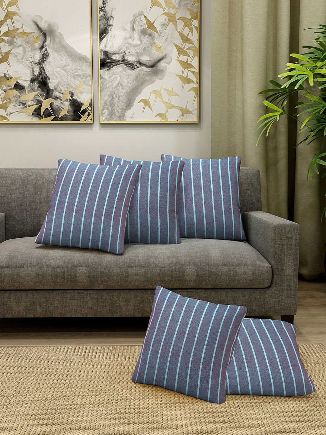 

KLOTTHE Blue Set of 5 Striped Square Cushion Covers