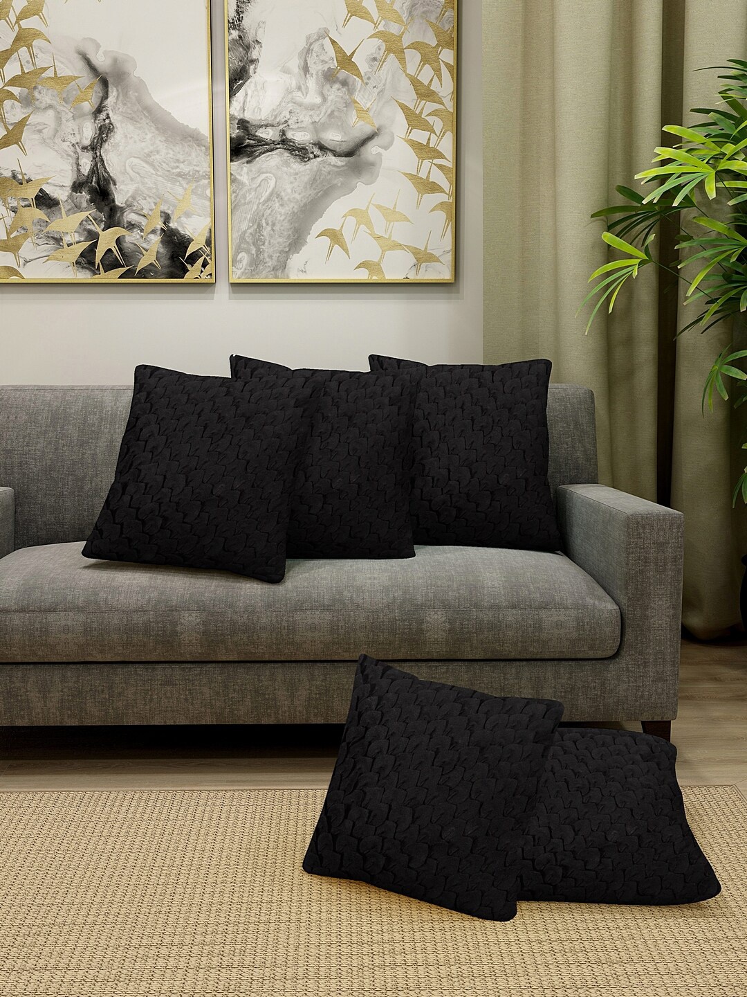 

KLOTTHE Black Set of 5 Abstract Cotton Square Cushion Covers