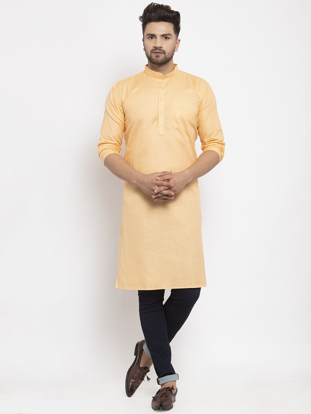 

Kaifoo Men Peach-Coloured Straight Kurta
