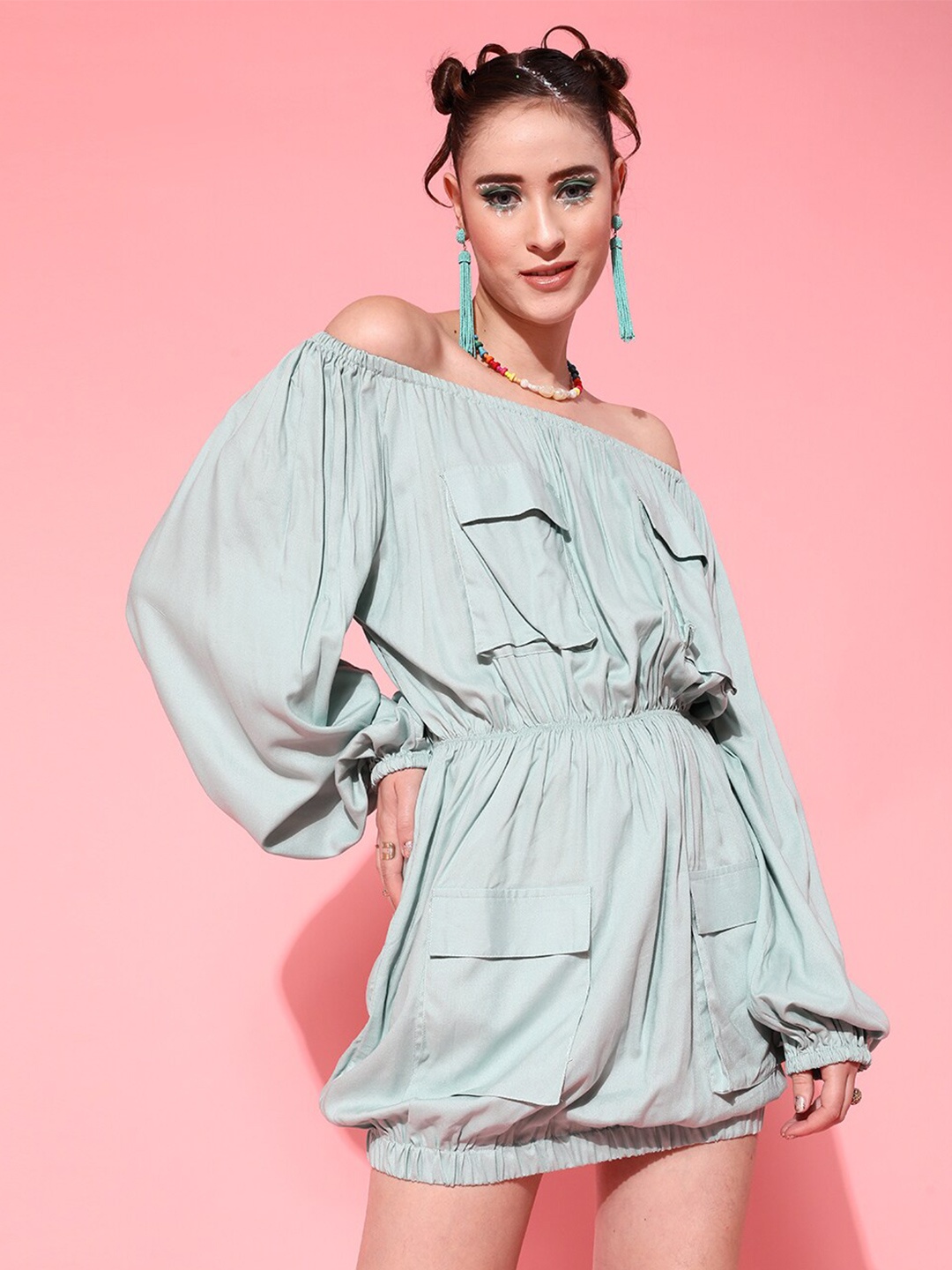 

STREET 9 Women Enchanting Sea Green Solid Dress