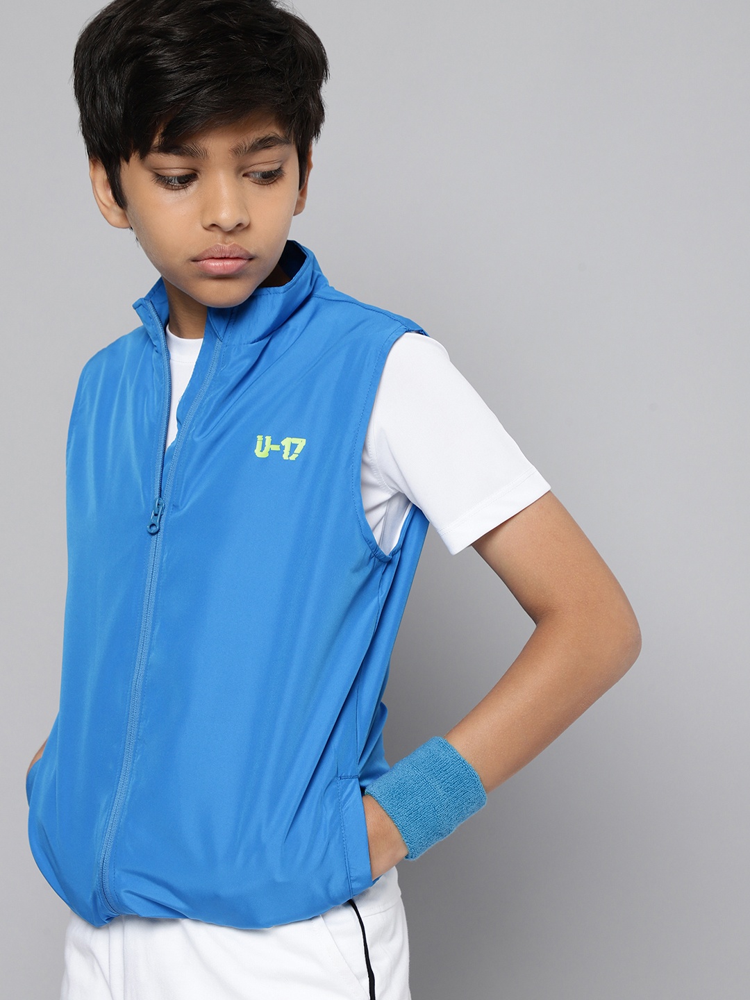 

HRX by Hrithik Roshan Boys Blue Solid Mock Collar Sporty Jacket