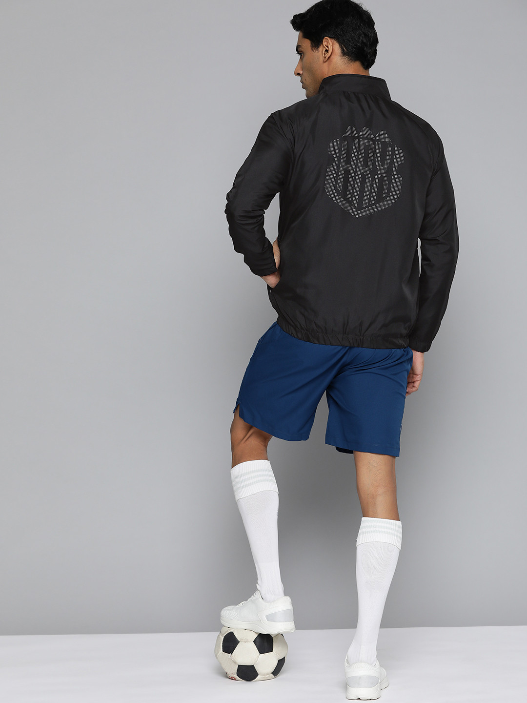 

HRX by Hrithik Roshan Men Black Brand Logo Printed Rapid-Dry Football Jacket