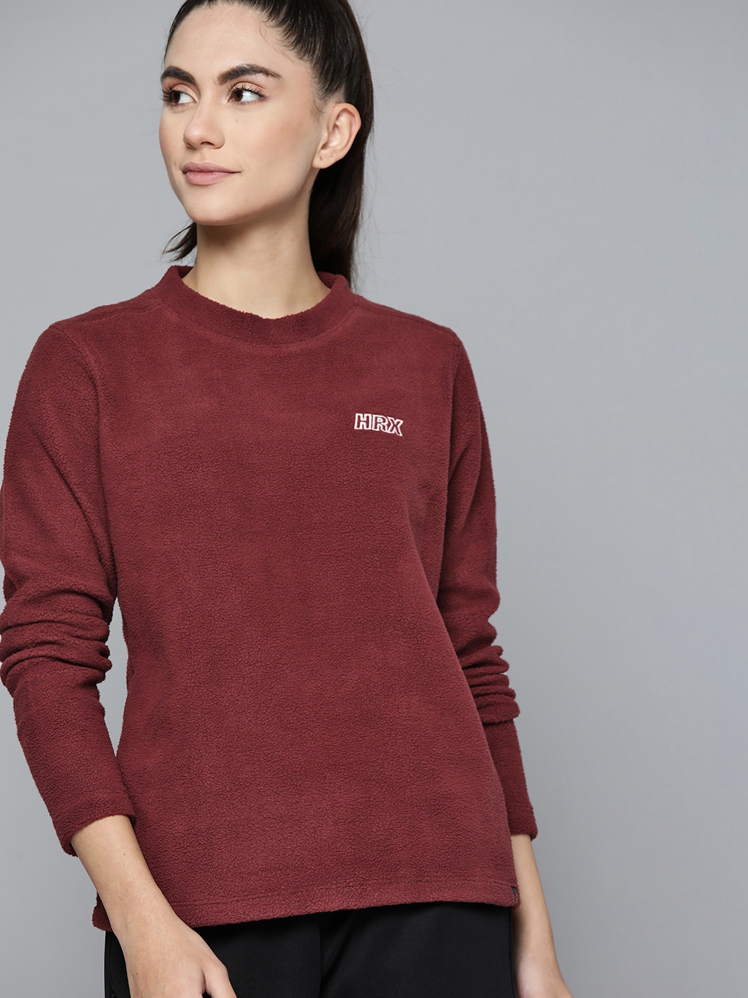 

HRX by Hrithik Roshan Women Burgundy Fleece Sweatshirt