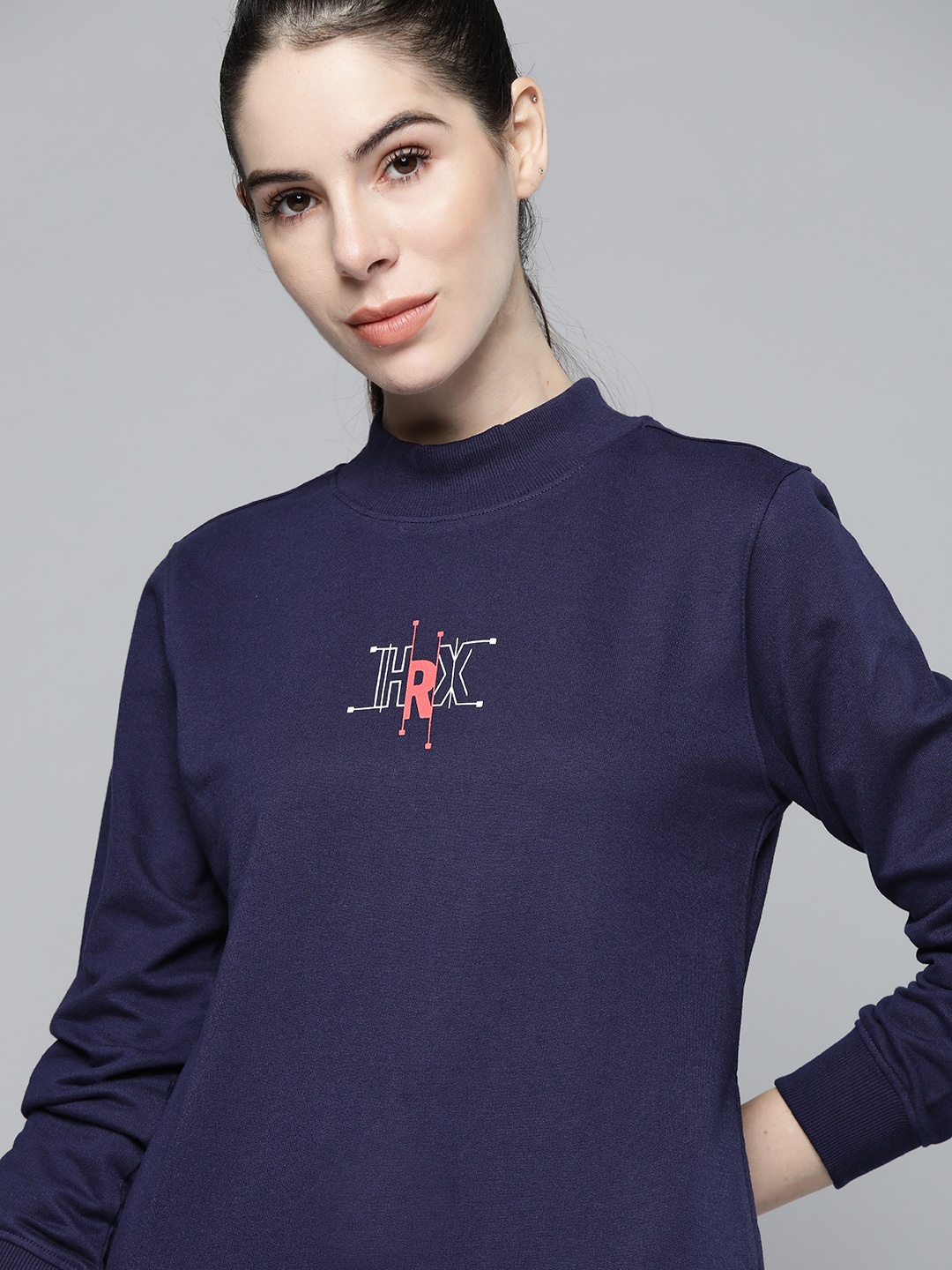 

HRX by Hrithik Roshan Women Navy Blue Rapid Dry Technology Printed Sweatshirt