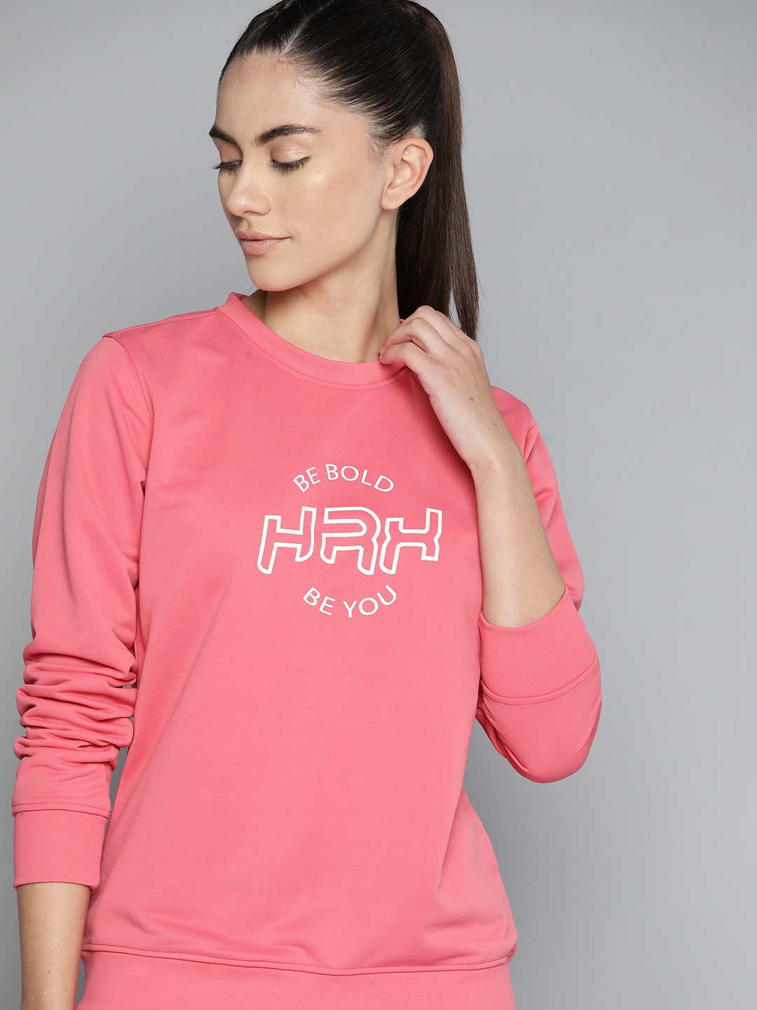 

HRX by Hrithik Roshan Women Pink & White Brand Logo Printed Sweatshirt