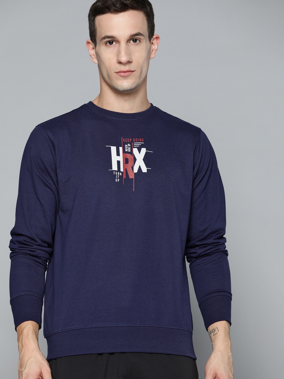 

HRX by Hrithik Roshan Men Navy Blue Brand Logo Printed Sweatshirt