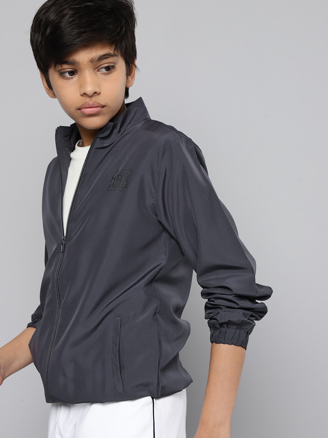 

HRX by Hrithik Roshan Boys Charcoal Grey Solid Tailored Jacket