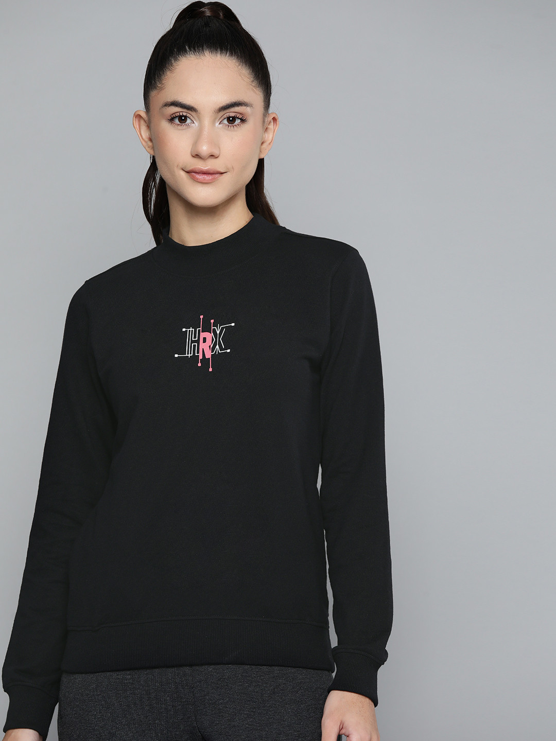 

HRX by Hrithik Roshan Women Black Printed Sweatshirt