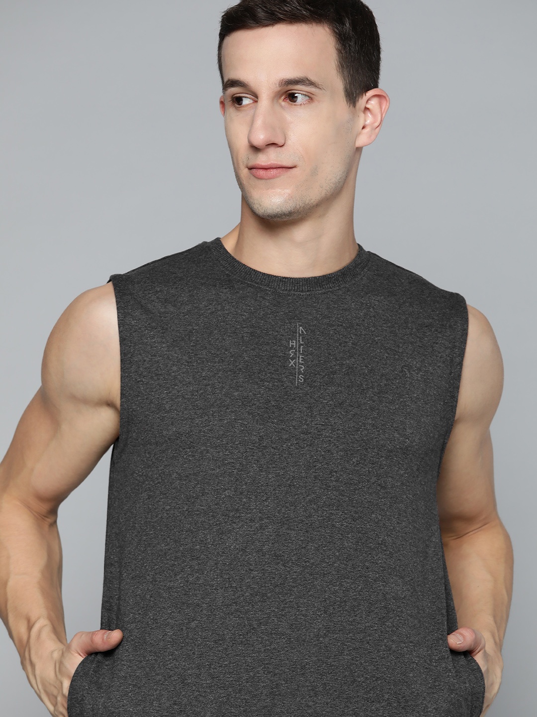 

HRX by Hrithik Roshan Men Charcoal Black Brand Logo Printed Sweatshirt