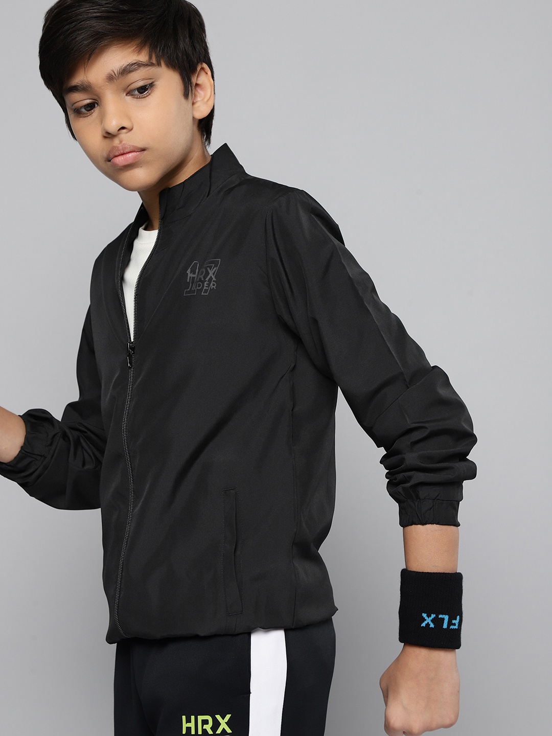 

HRX by Hrithik Roshan Boys Black Solid Rapid Dry Bomber Jacket