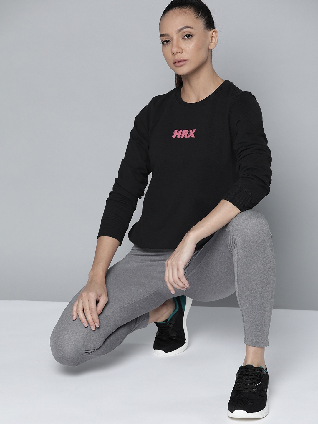 

HRX by Hrithik Roshan Women Black Brand Logo Print Lifestyle Sweatshirt