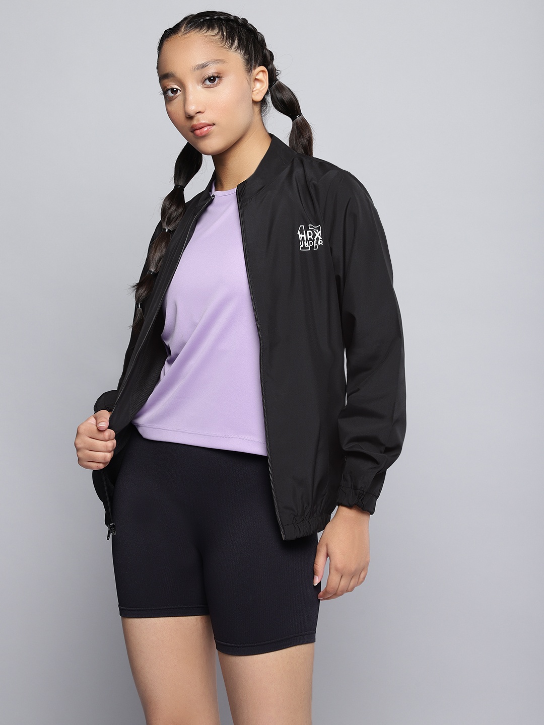 

HRX by Hrithik Roshan Girls Black Solid Sporty Jacket