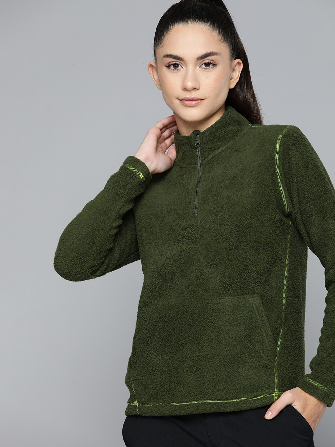 

HRX by Hrithik Roshan Women Olive Green Fleece Outdoor Sweatshirt