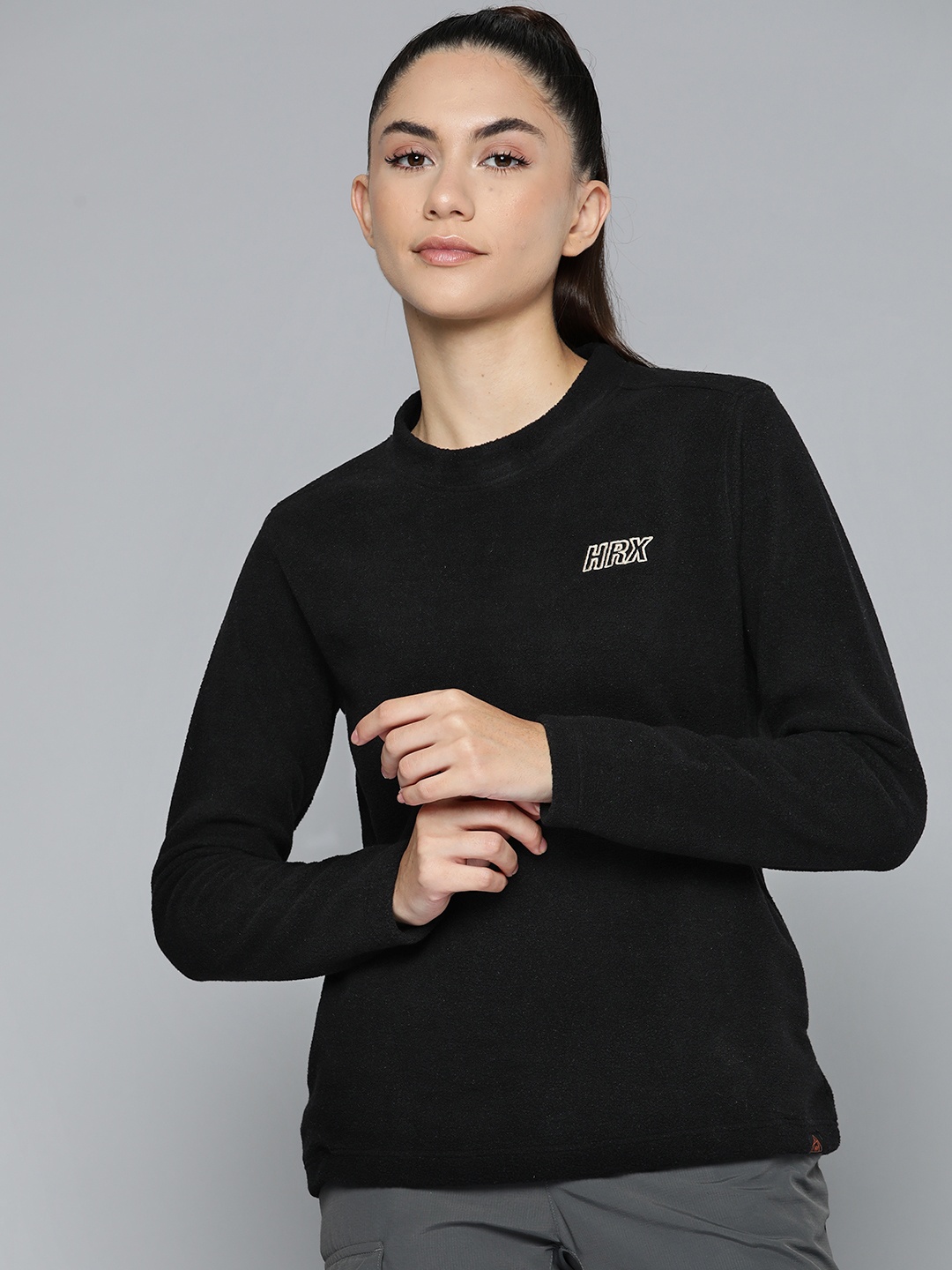 

HRX by Hrithik Roshan Women Black Fleece Outdoor Sweatshirt