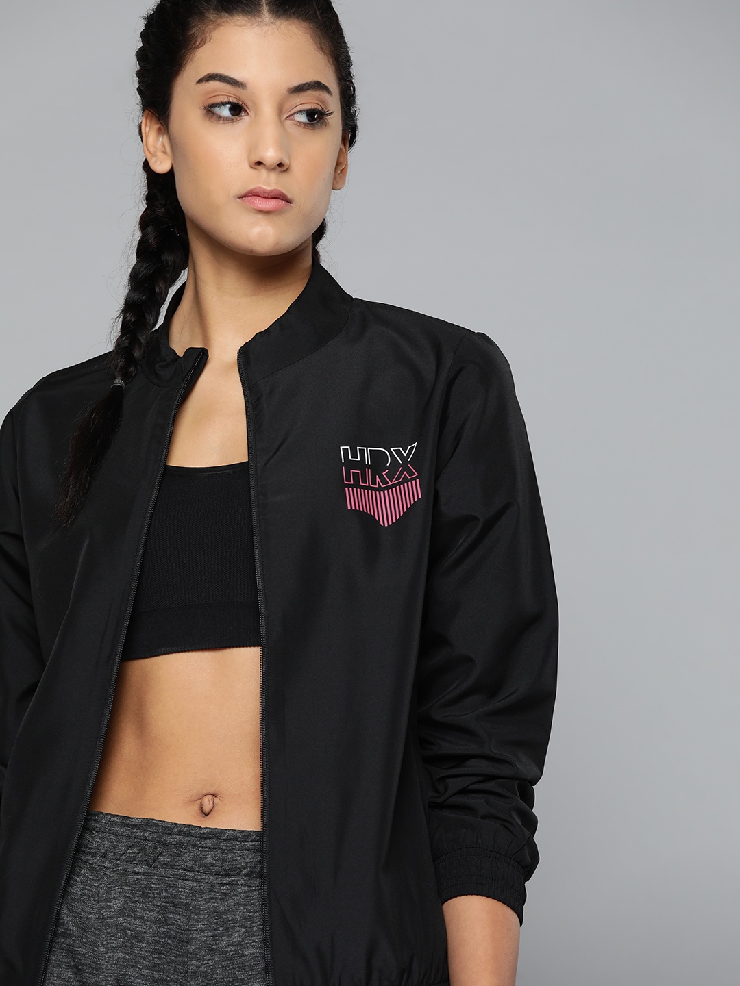 

HRX by Hrithik Roshan Women Black Solid Bomber Jacket