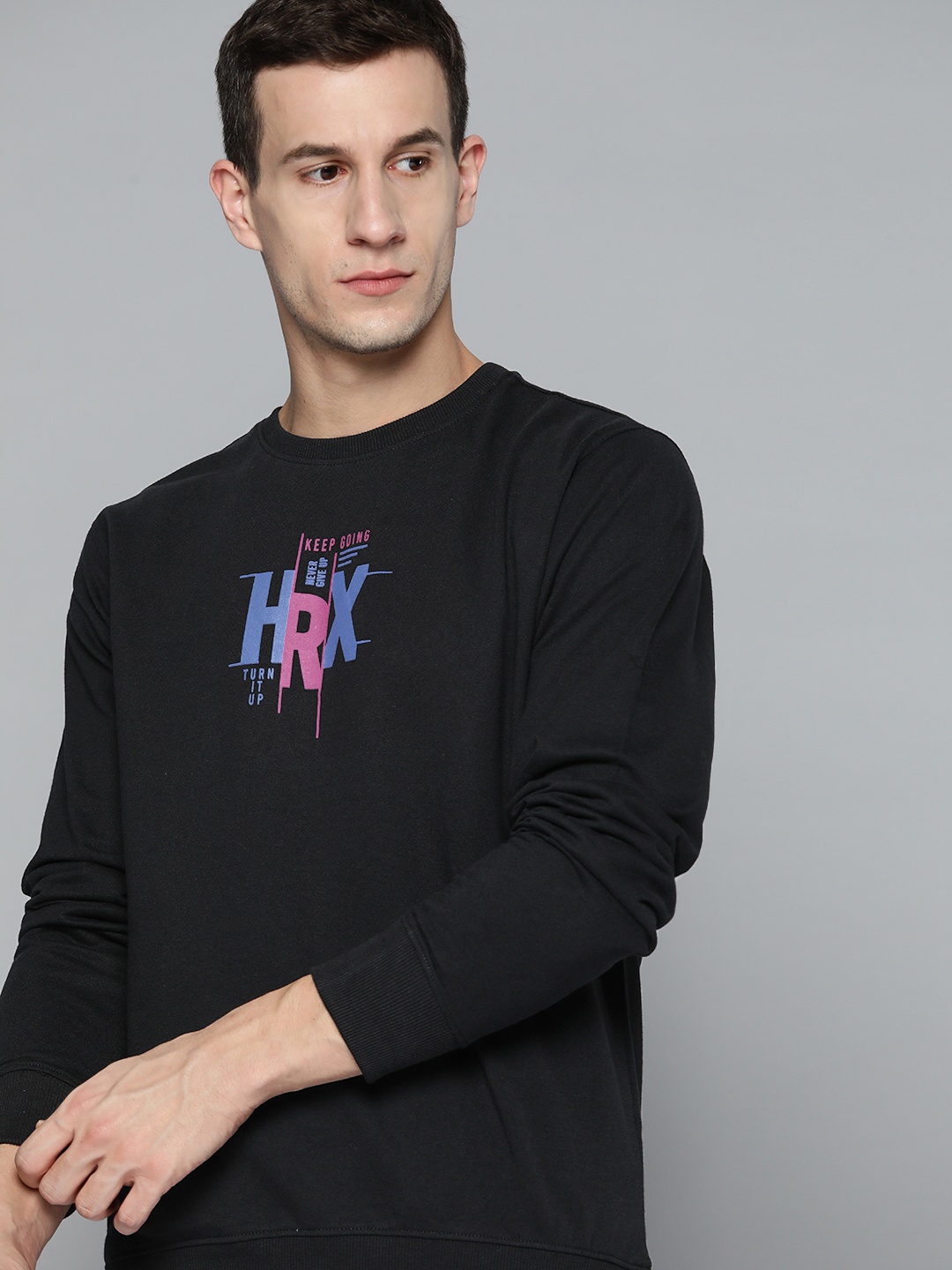 

HRX by Hrithik Roshan Men Black Brand Logo Printed Sweatshirt