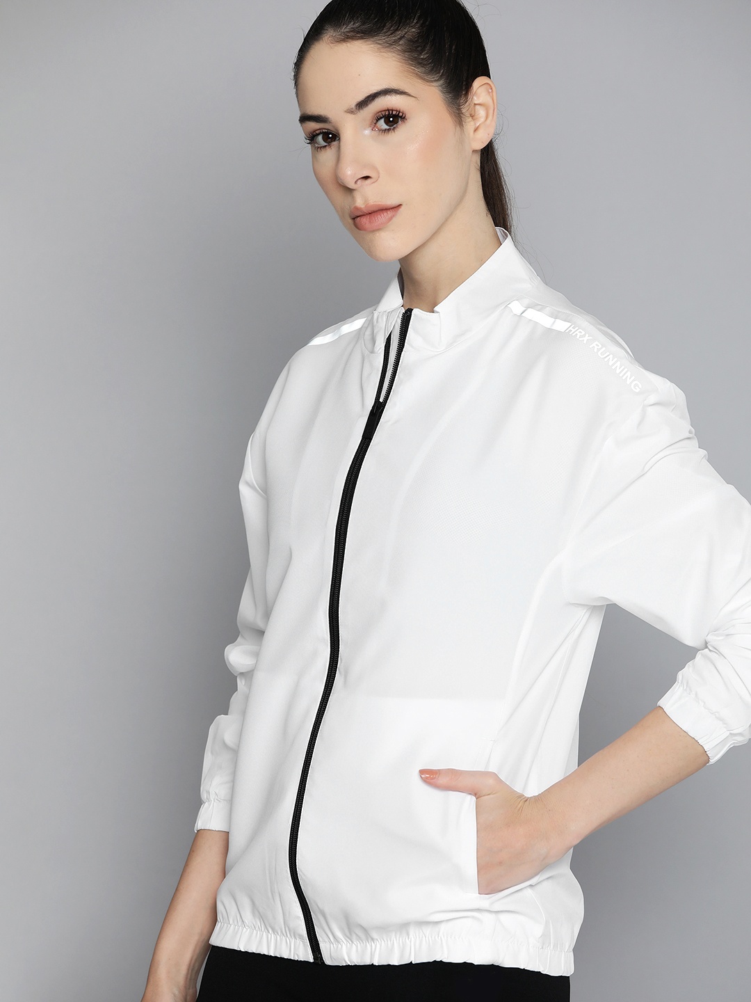 

HRX by Hrithik Roshan Women White Solid Mock Collar Running Sporty Jacket