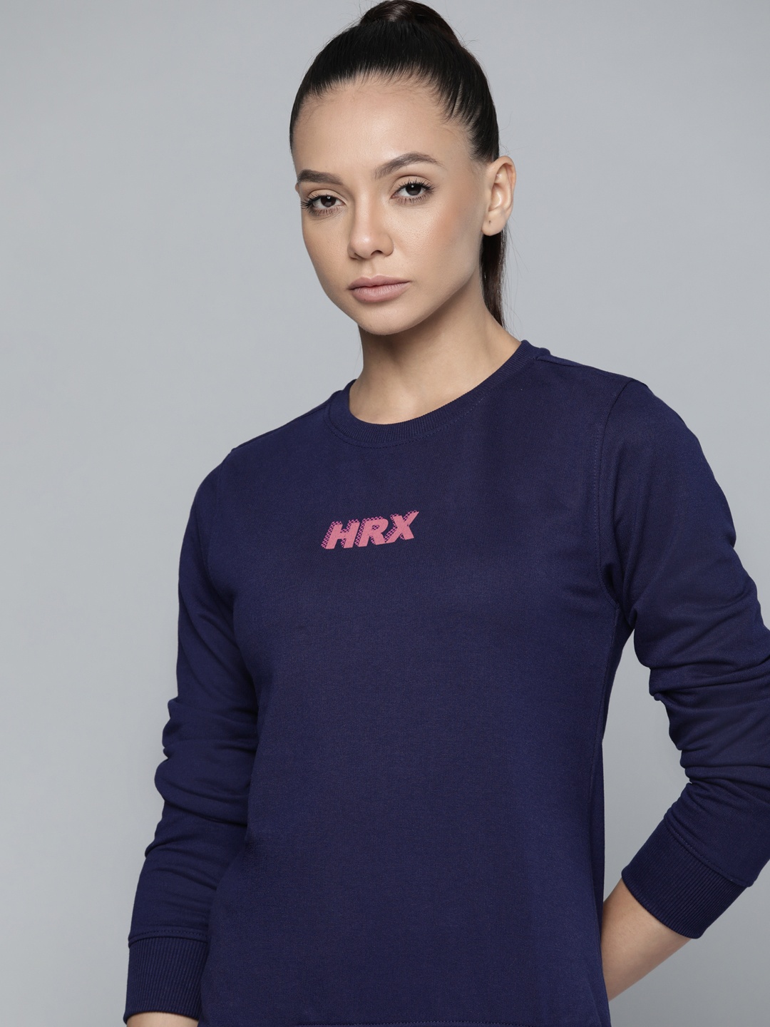

HRX by Hrithik Roshan Women Navy Blue Brand Logo Print Lifestyle Sweatshirt