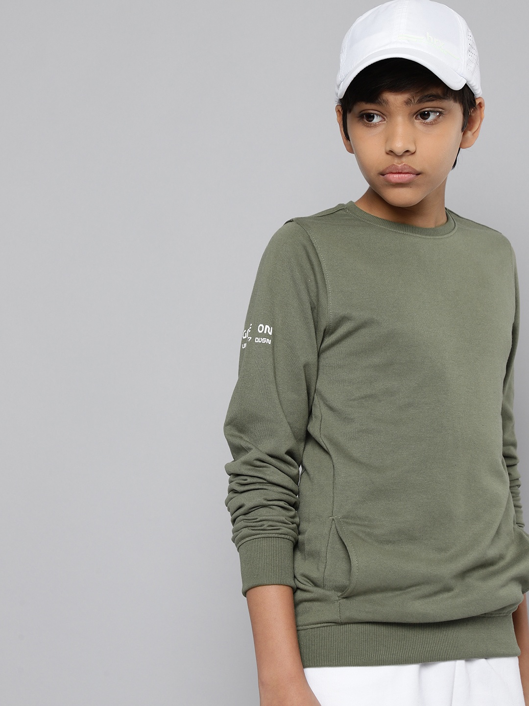 

HRX by Hrithik Roshan Boys Olive Green Solid Sweatshirt