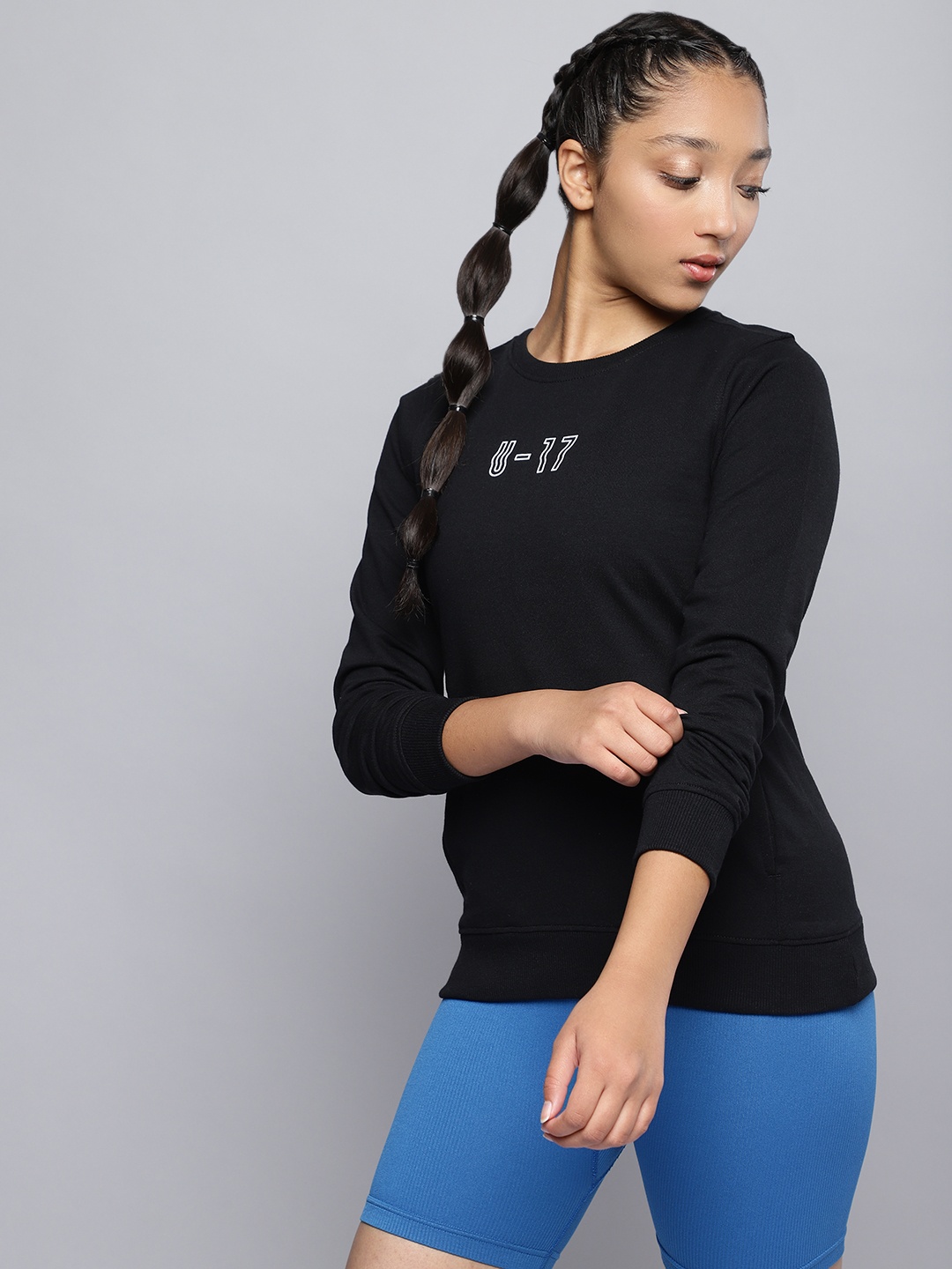 

HRX by Hrithik Roshan Girls Black & White Brand Logo Printed Sweatshirt