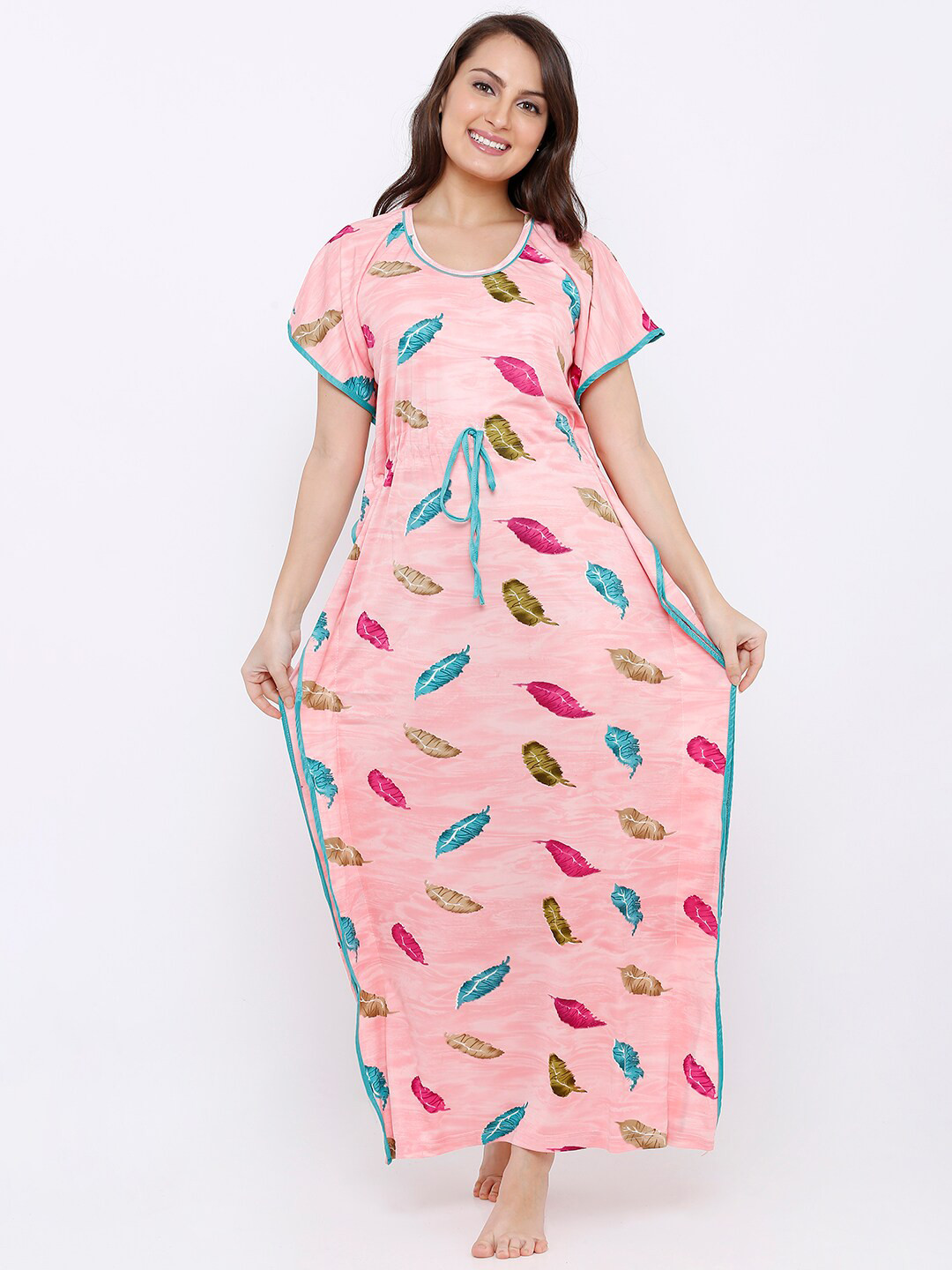 

Pretty Awesome Peach-Coloured Printed Maxi Nightdress
