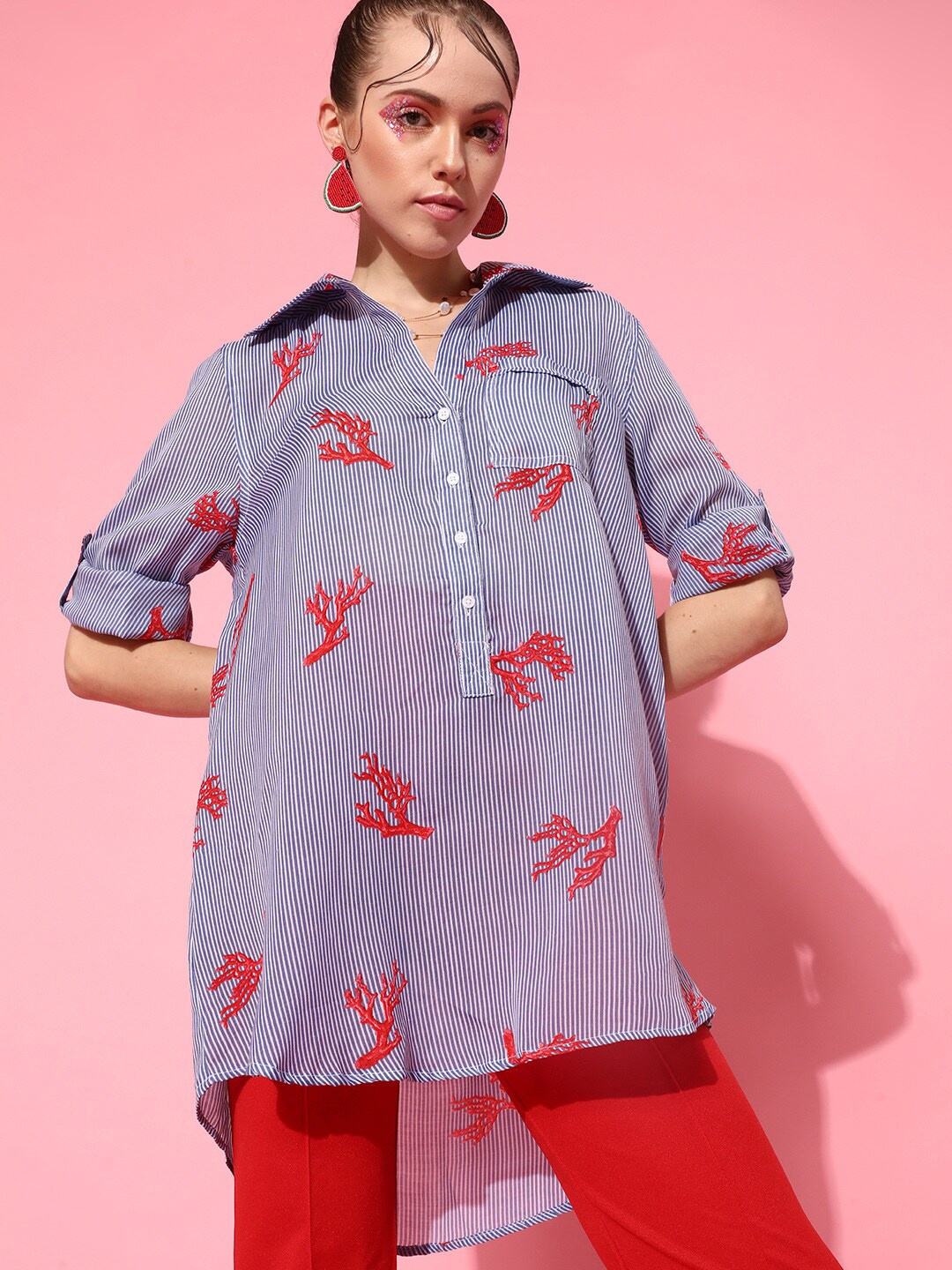 

STREET 9 Women Stunning Blue Vertical Striped Shirt