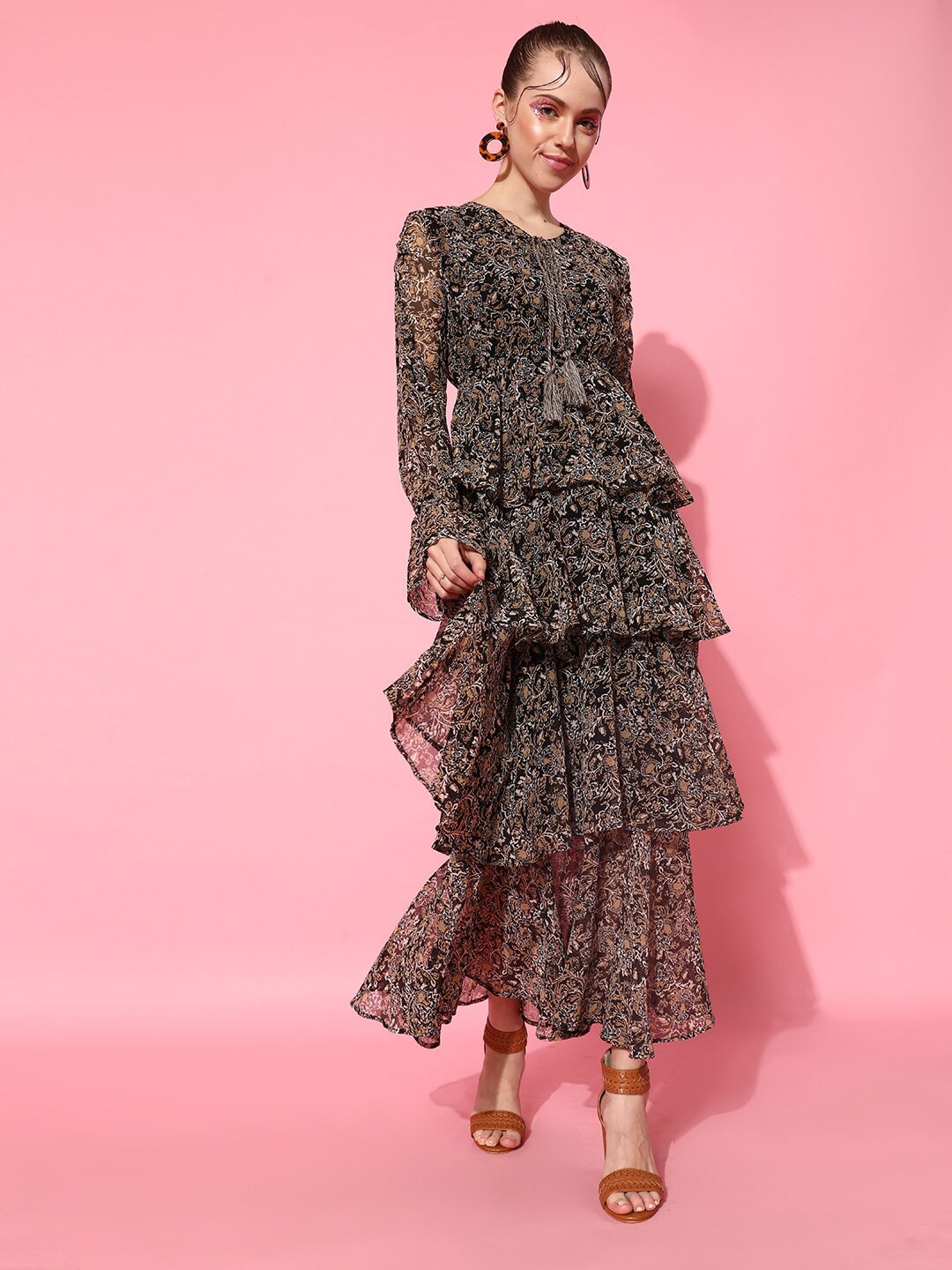 

STREET 9 Women Black Animal Printed Dress