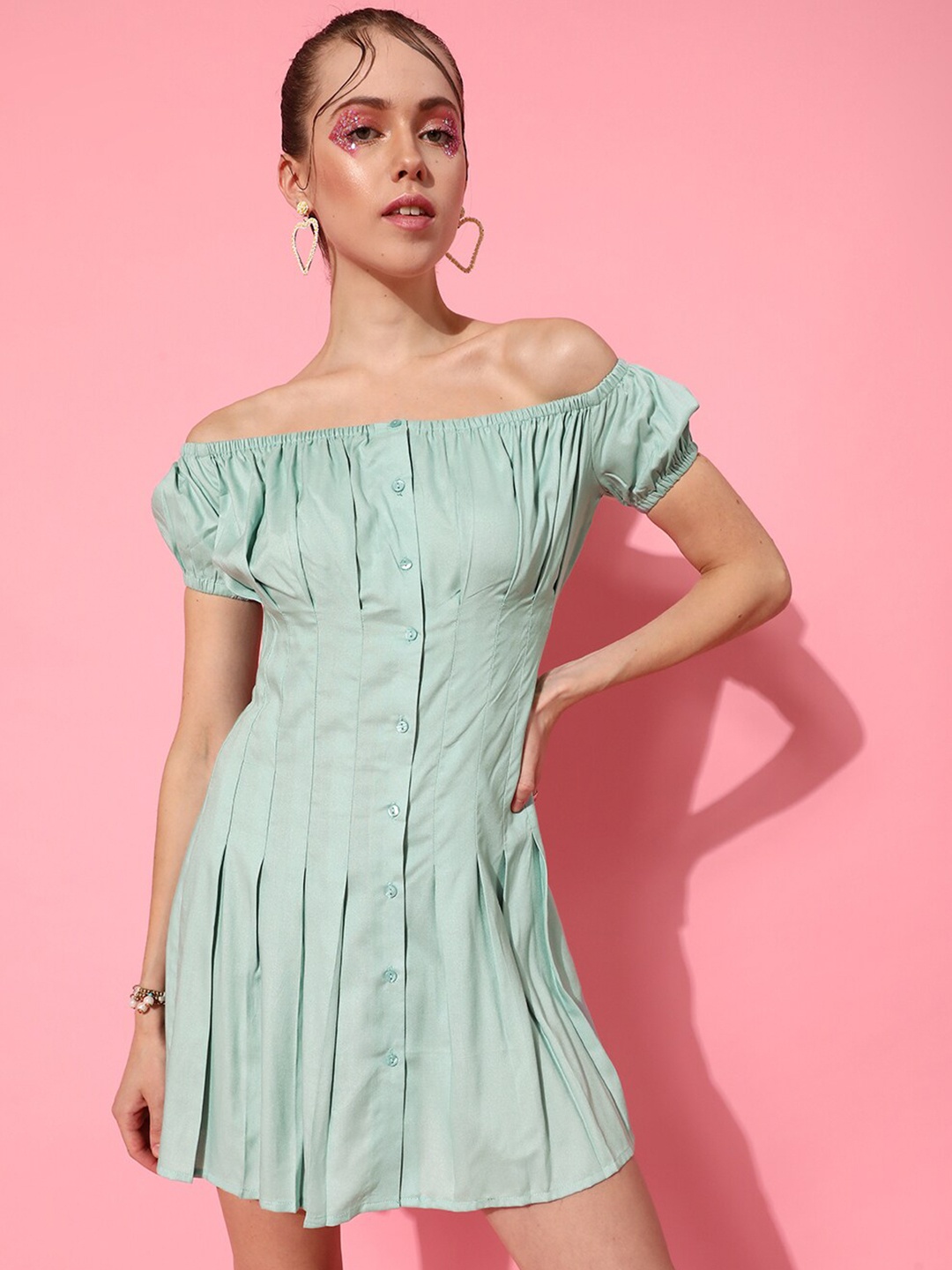

STREET 9 Women Turquoise Blue Solid Dress