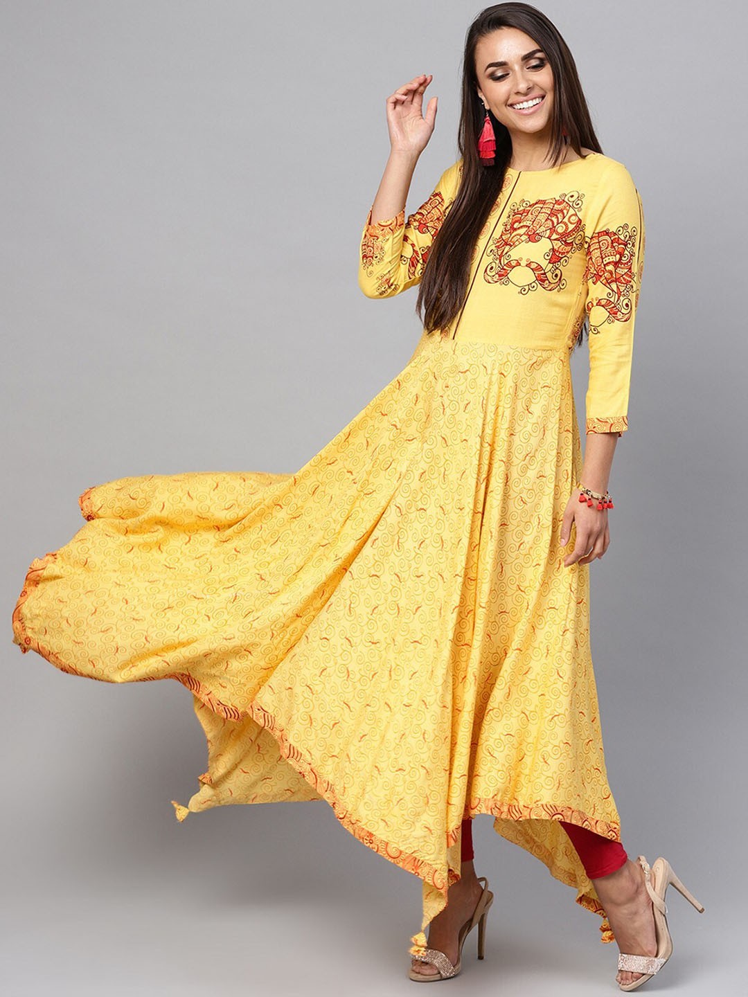 

Pannkh Women Yellow Ethnic Motifs Printed Kurta