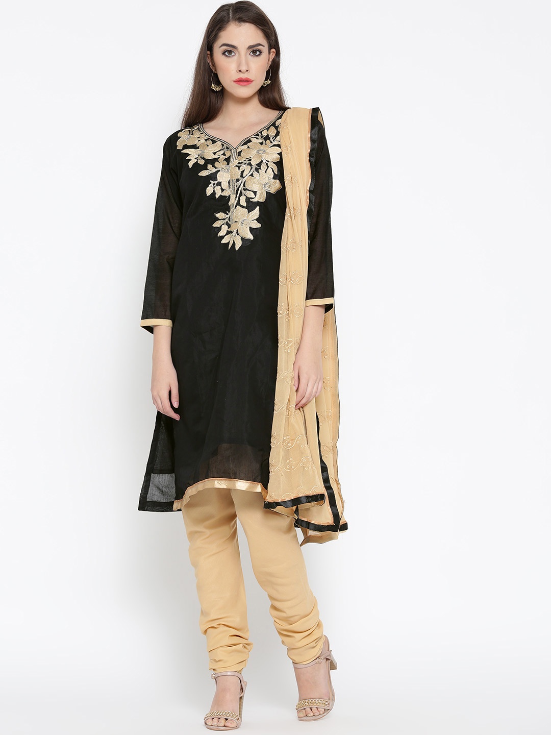 

Akhilam Black & Beige Embroidered Unstitched Dress Material