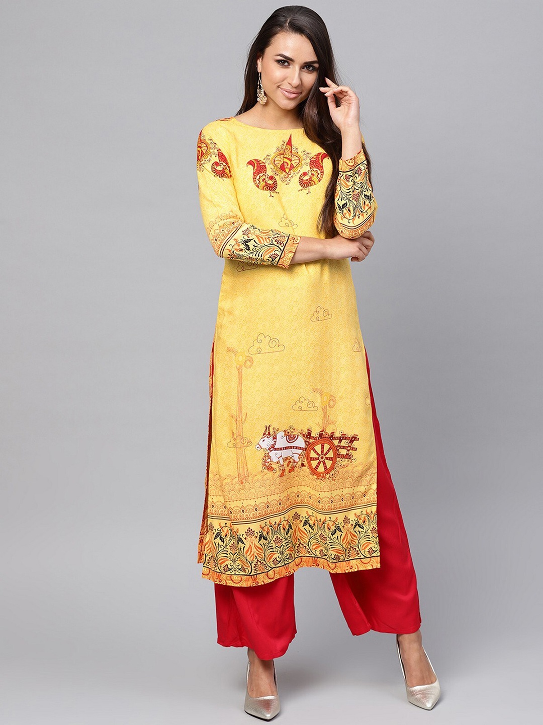 

Pannkh Women Yellow Quirky Printed Kurta