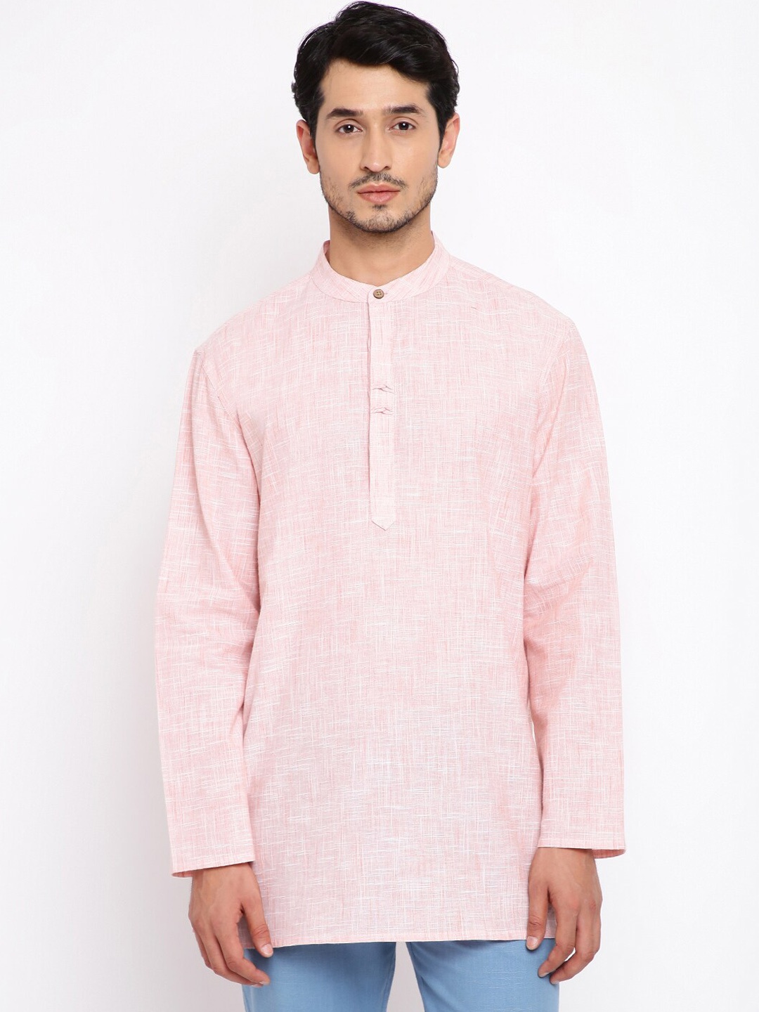 

Fabindia Men Pink Thread Work Kurta
