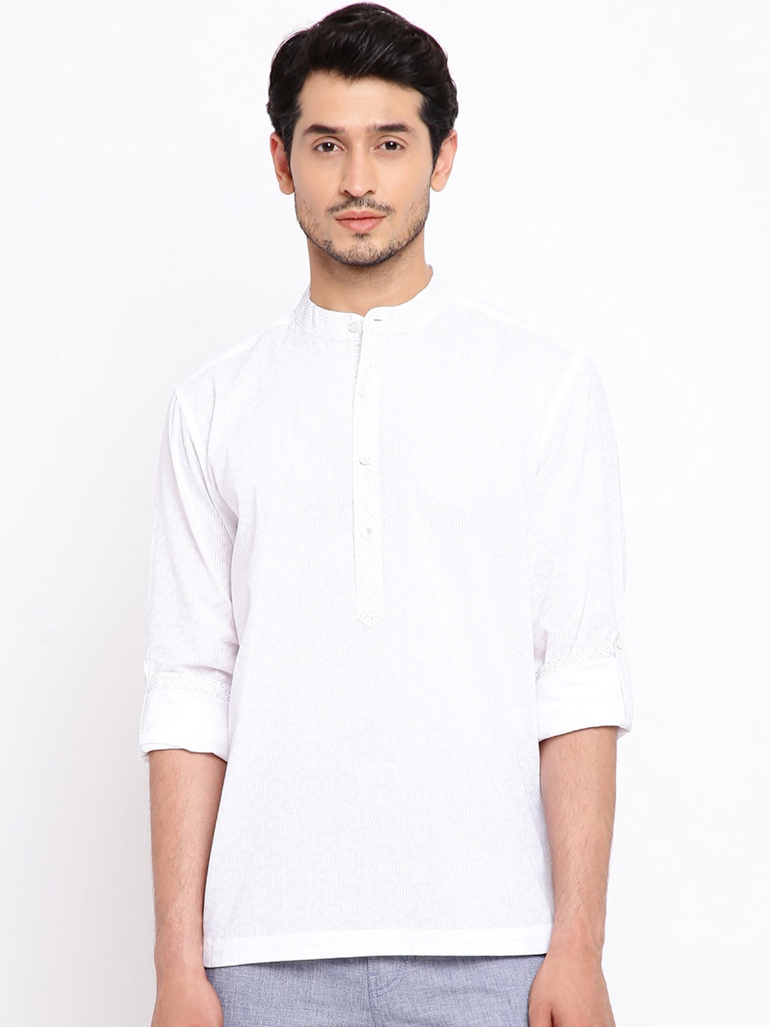 

Fabindia Men White Casual Cotton Printed Kurta Shirt