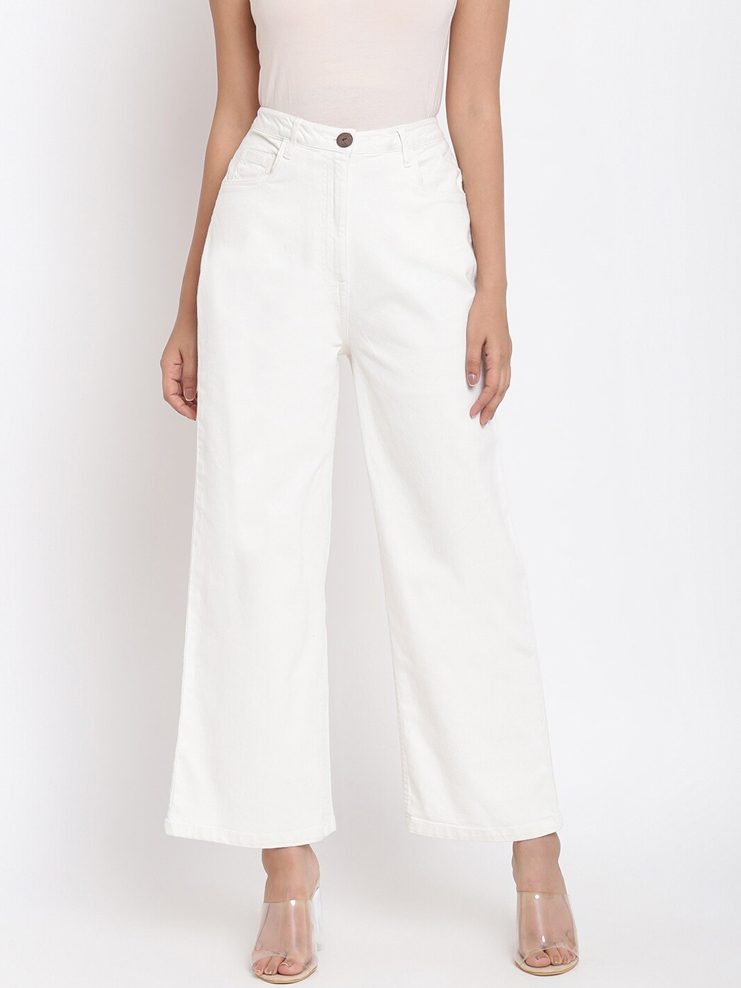 

Fabindia Women White Slim Fit Bell Bottom Trousers