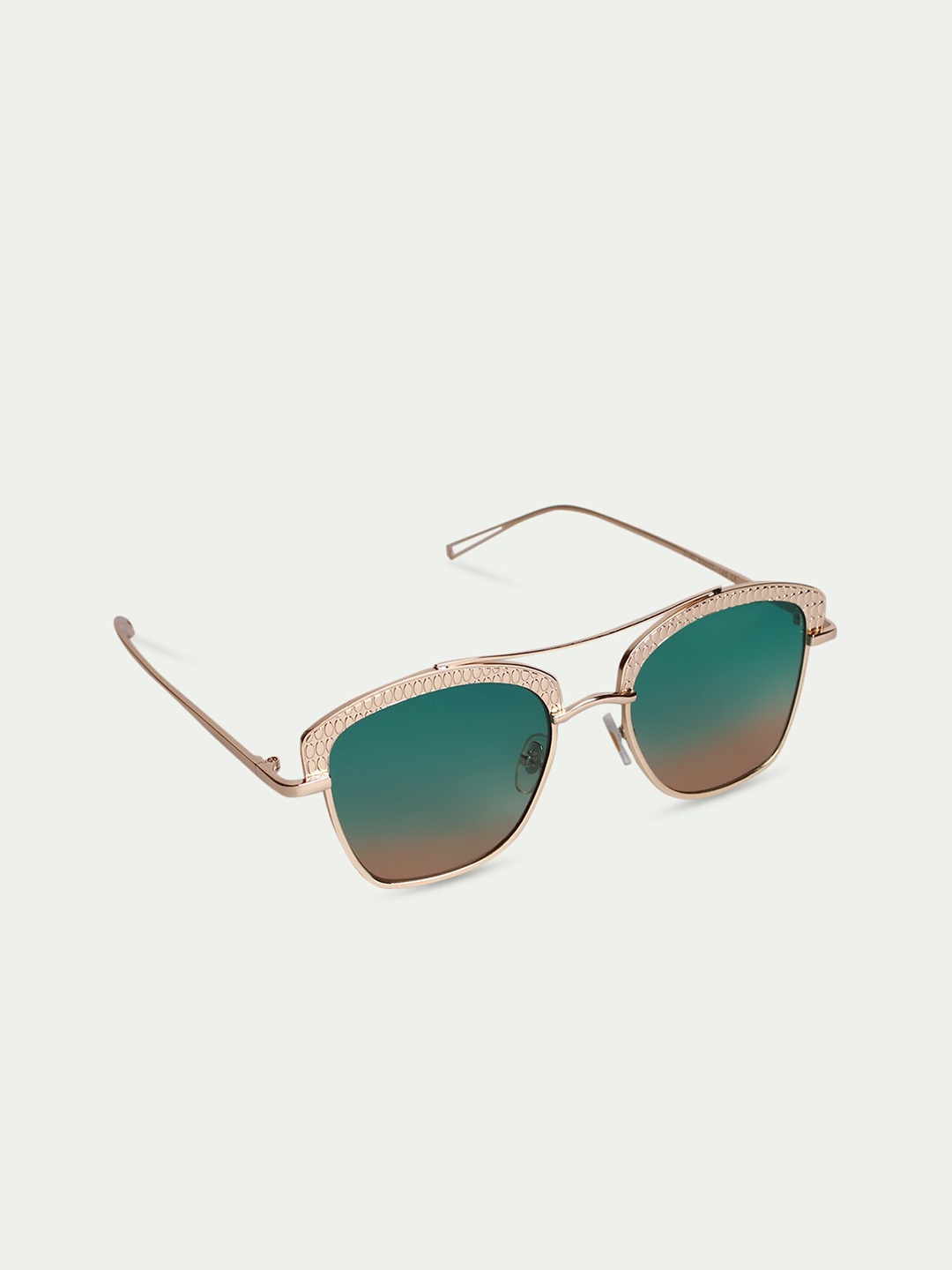 

FUZOKU Unisex Green Lens & Gold-Toned Square Sunglasses with UV Protected Lens