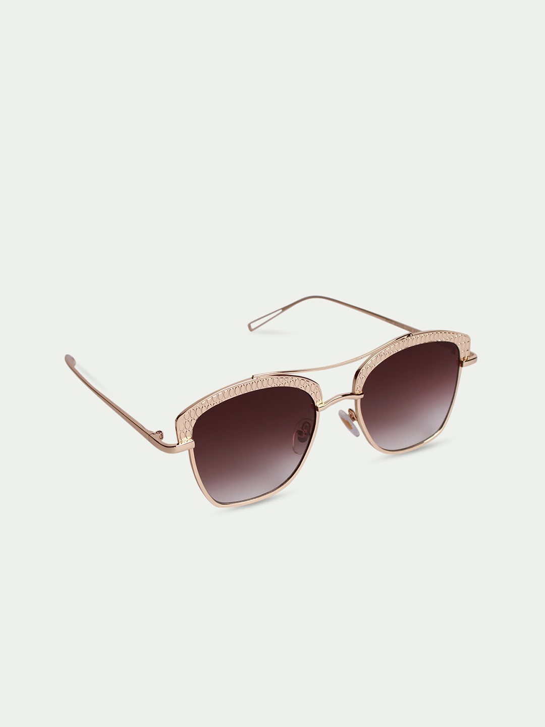 

FUZOKU Unisex Brown Lens & Gold-Toned Browline Sunglasses with UV Protected Lens