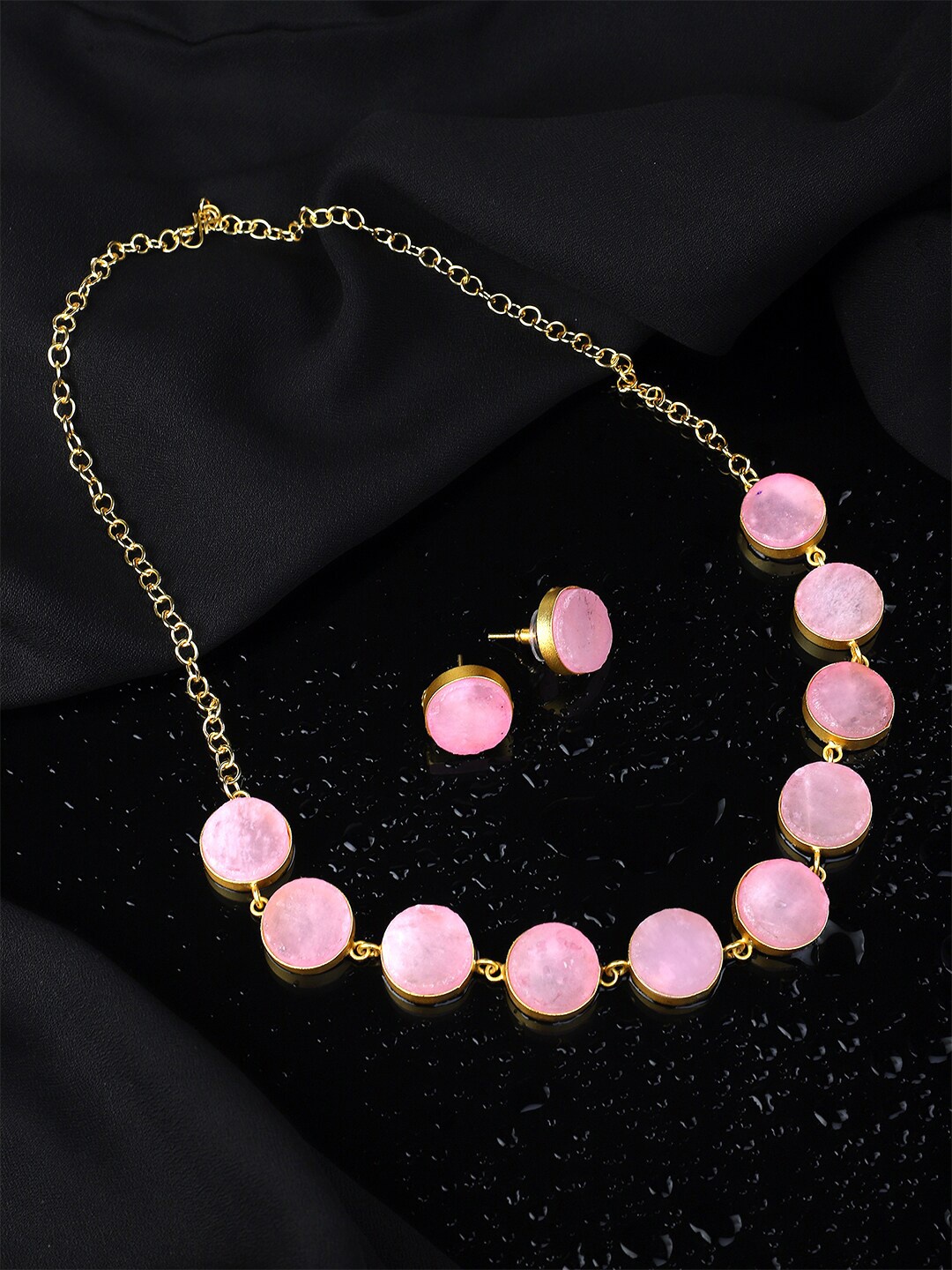 

Yellow Chimes Gold-plated Pink Stone Studded Choker Necklace Set