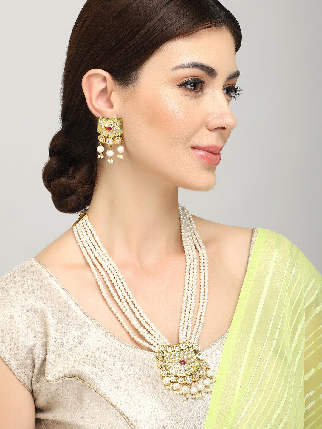 

Yellow Chimes White & Gold-Toned & Plated Beaded Layered Jewellery Set