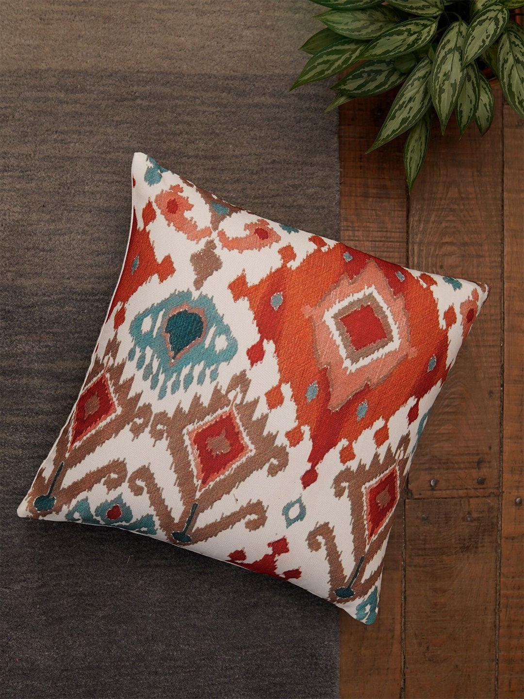 

ZEBA Red & White Abstract Square Cushion Cover