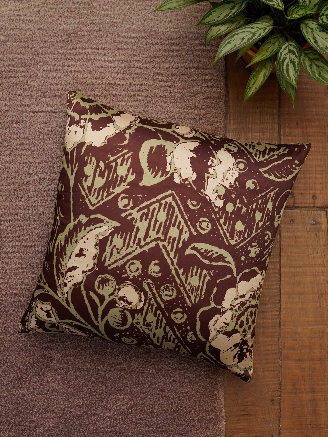 

ZEBA Brown & Green Floral Square Cushion Covers