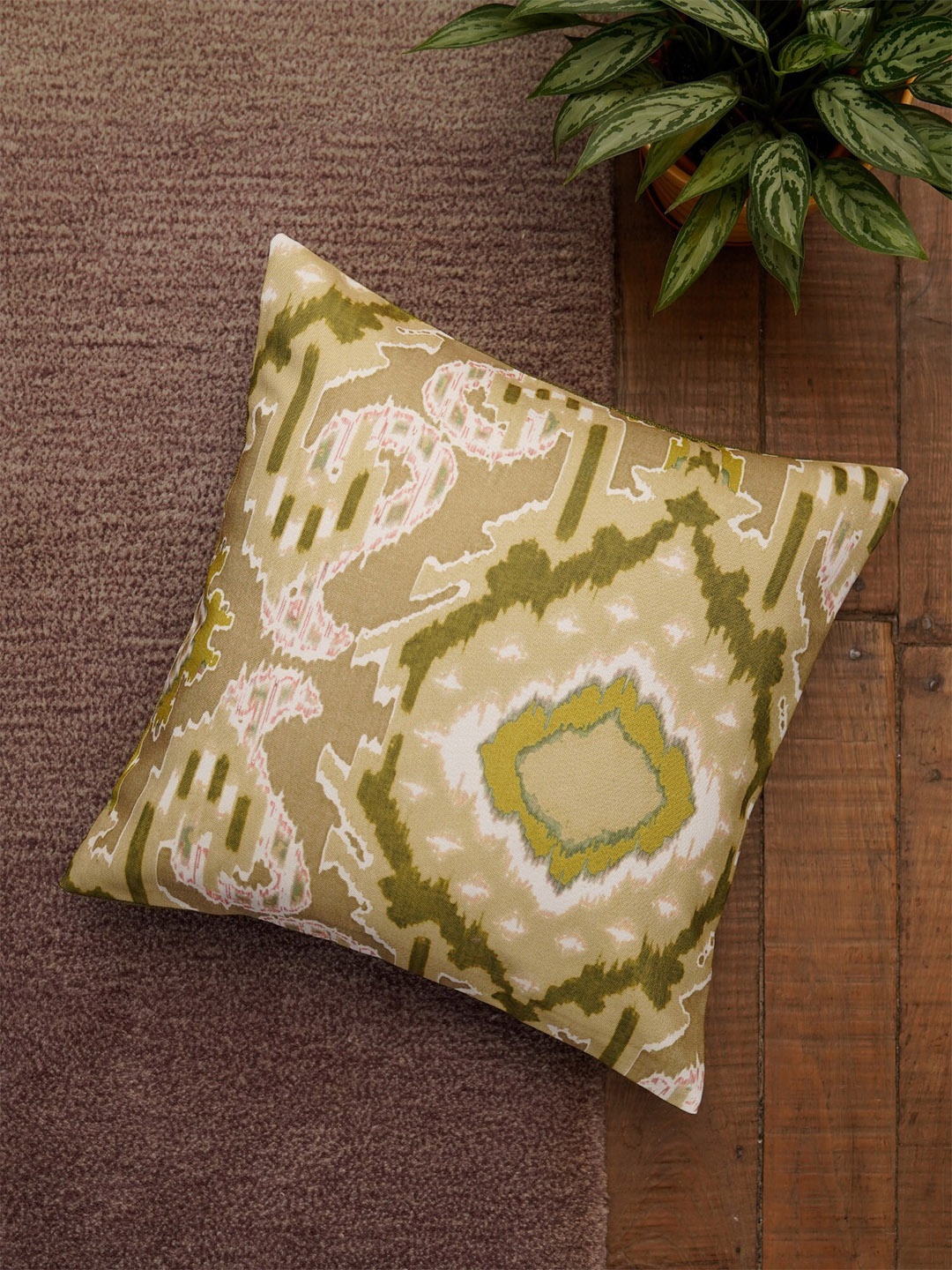 

ZEBA Green & White Abstract Square Cushion Cover