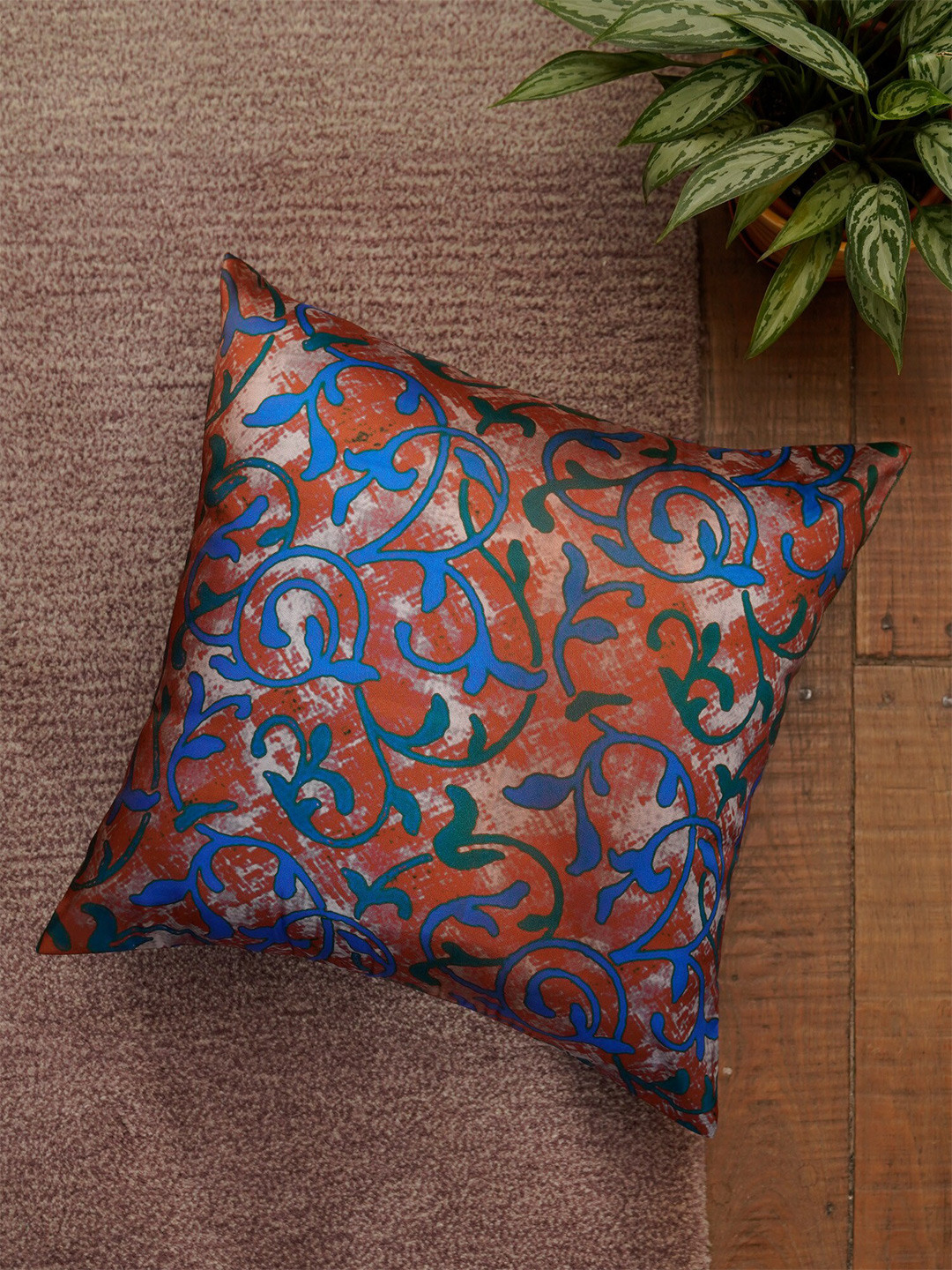 

ZEBA Orange & Blue Floral Square Cushion Covers