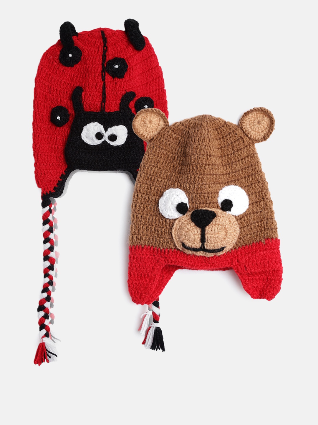 

CHUTPUT Kids Set of 2 Brown & Red Crochet Beanie