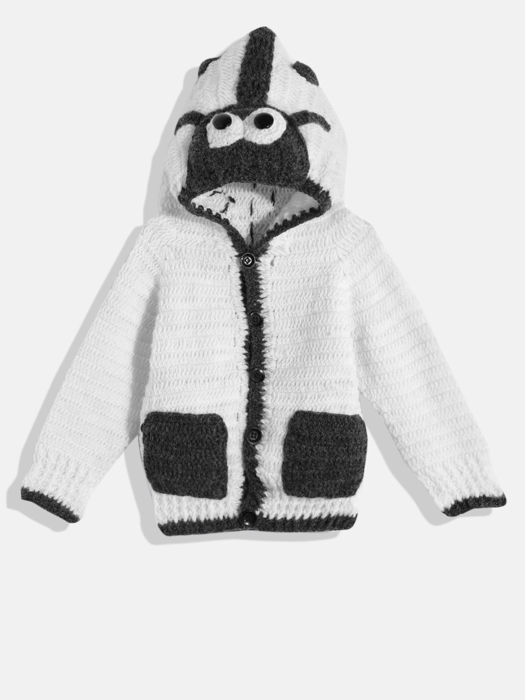 

CHUTPUT Kids White & Black Solid Cardigan