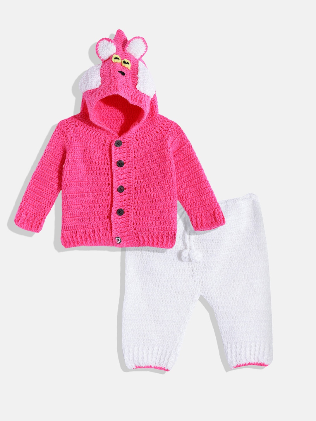 

CHUTPUT Kids Pink & White Solid Cardigan with Pyjamas