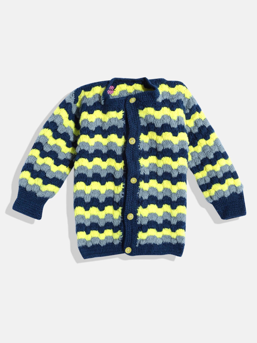 

CHUTPUT Kids Yellow & Navy Blue Striped Cardigan